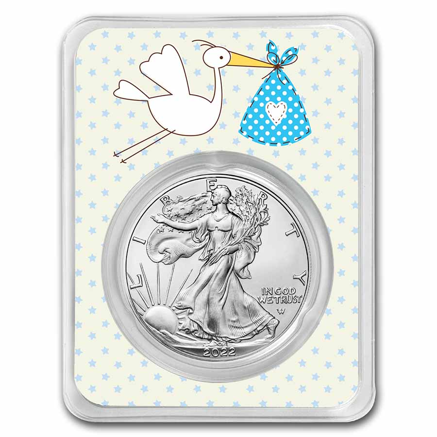 Buy 2022 1 oz Silver Eagle - w/"It's A Boy", Stork Card, In TEP