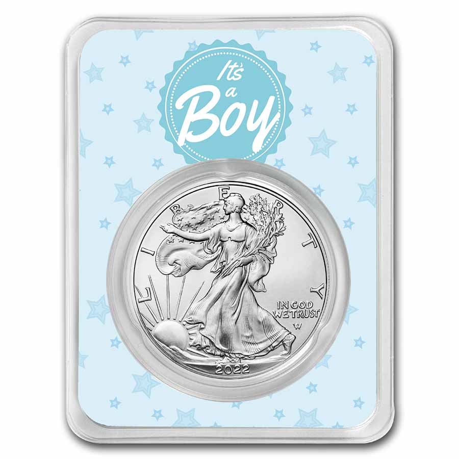 Buy 2022 1 oz Silver Eagle - w/"It's A Boy", Baby Blue Card, In TEP