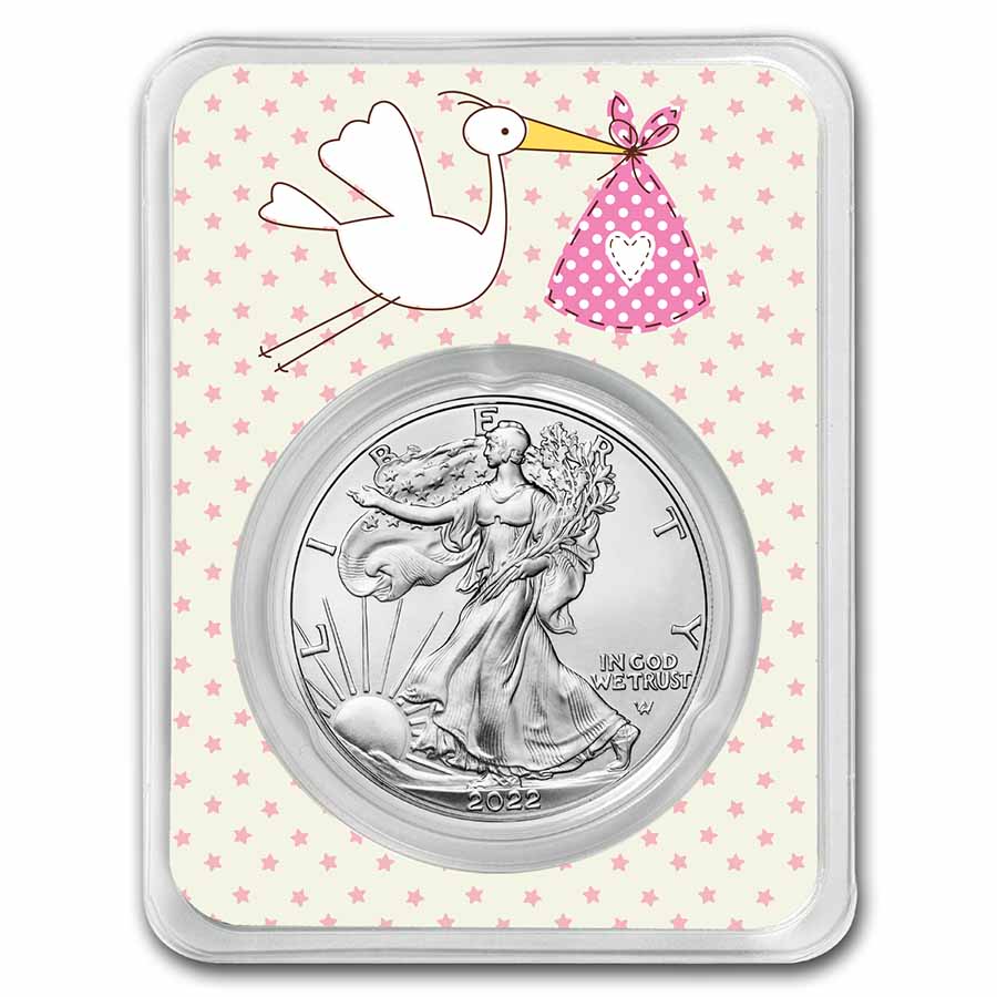 Buy 2022 1 oz Silver Eagle - w/"It's A Girl", Stork Card, In TEP