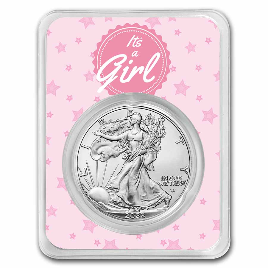 Buy 2022 1 oz Silver Eagle - w/"It's A Girl", Pink Card, In TEP