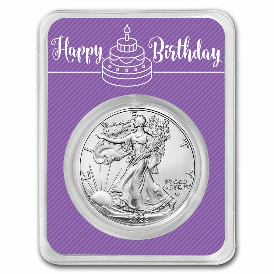Buy 2022 1 oz Silver Eagle - w/Happy Birthday, Purple Card, In TEP