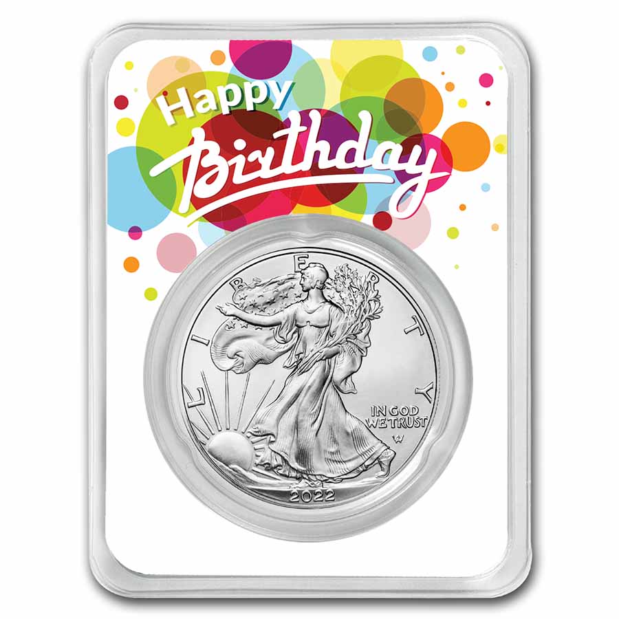 Buy 2022 1 oz Silver Eagle - w/Happy Birthday, White Card, In TEP