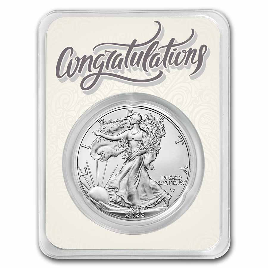 Buy 2022 1 oz Silver Eagle - w/Congrats, Newlyweds Card, In TEP