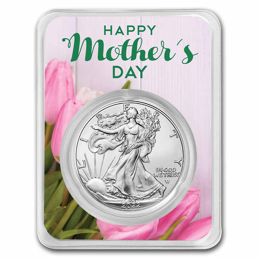 Buy 2022 1 oz Silver Eagle - w/Happy Mother's Day Tulips Card, In TEP