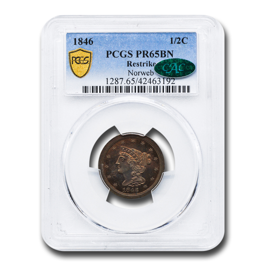 Buy 1846 Half Cent PR-65 PCGS CAC (Brown, Restrike)