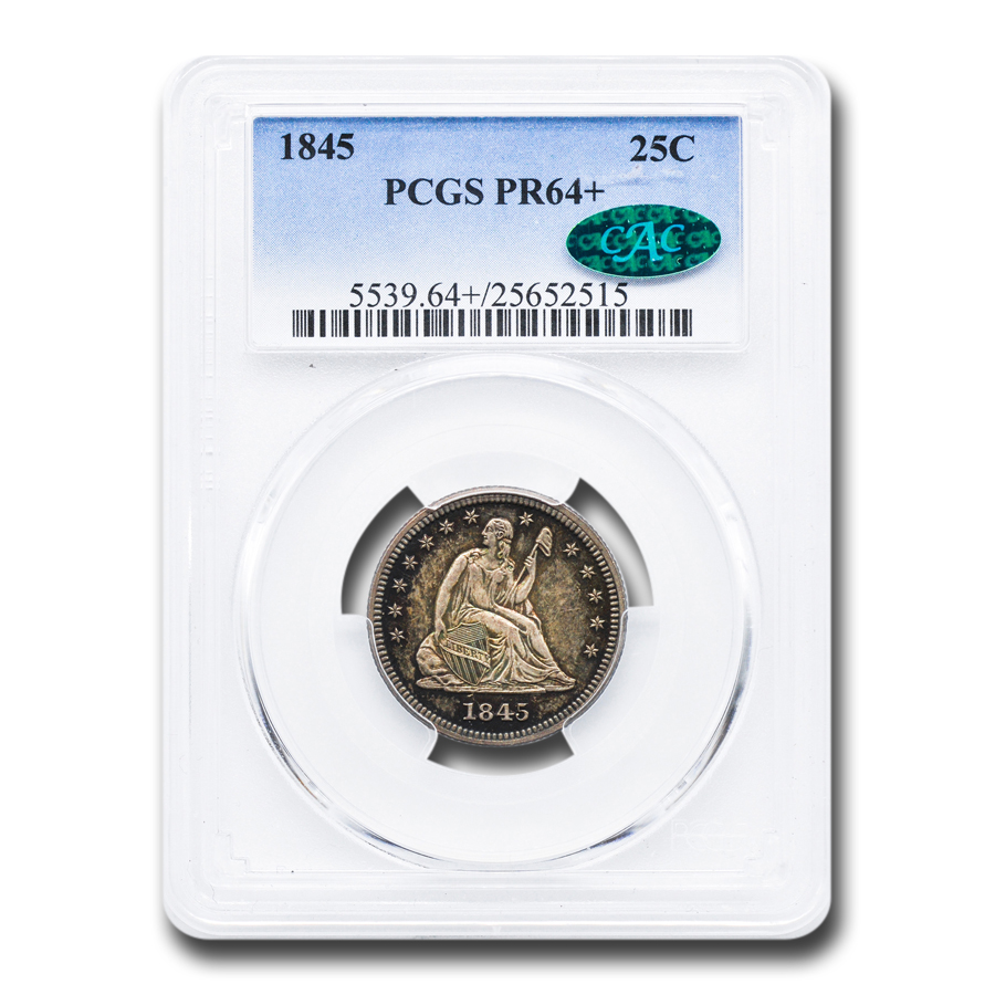 Buy 1845 Liberty Seated Quarter PR-64+ PCGS CAC