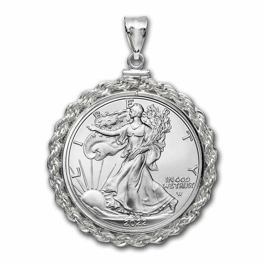 Buy 2022 1 oz Silver Eagle Pendant (Rope-ScrewTop Bezel) - Click Image to Close