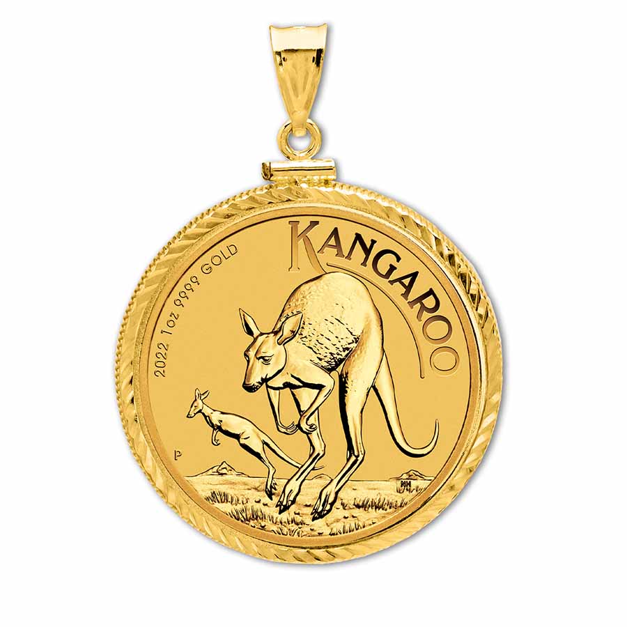Buy 2022 1 oz Gold Kangaroo Pendant (Diamond-ScrewTop Bezel) - Click Image to Close