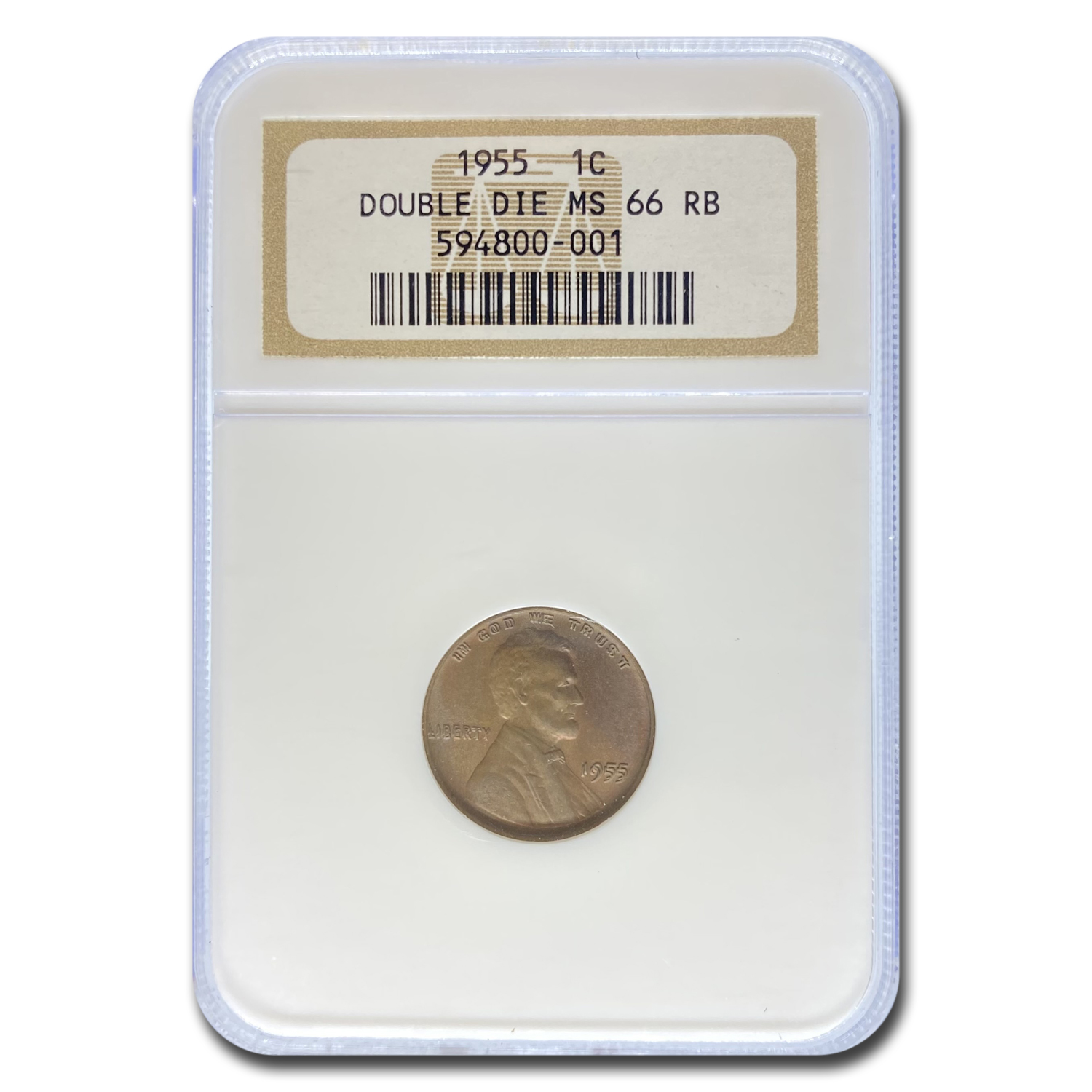Buy 1955 Lincoln Cent Doubled Die Obverse MS-66 NGC (Red/Brown)