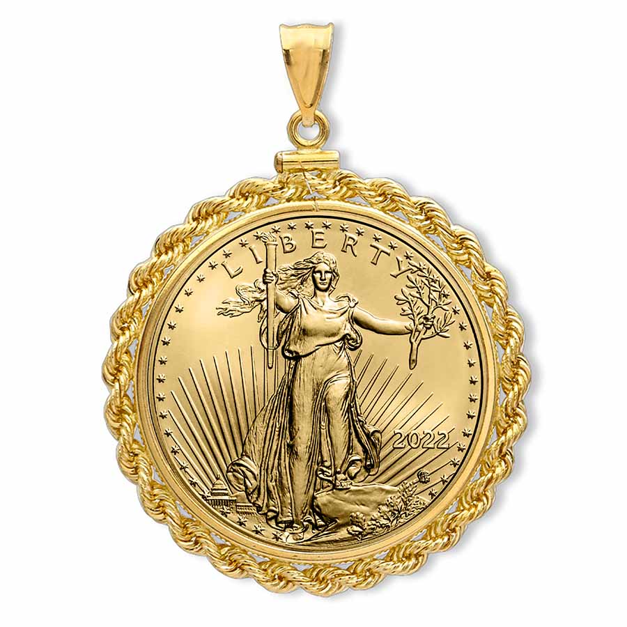 Buy 2022 1/10 oz Gold Eagle Pendant (Rope-ScrewTop Bezel) - Click Image to Close