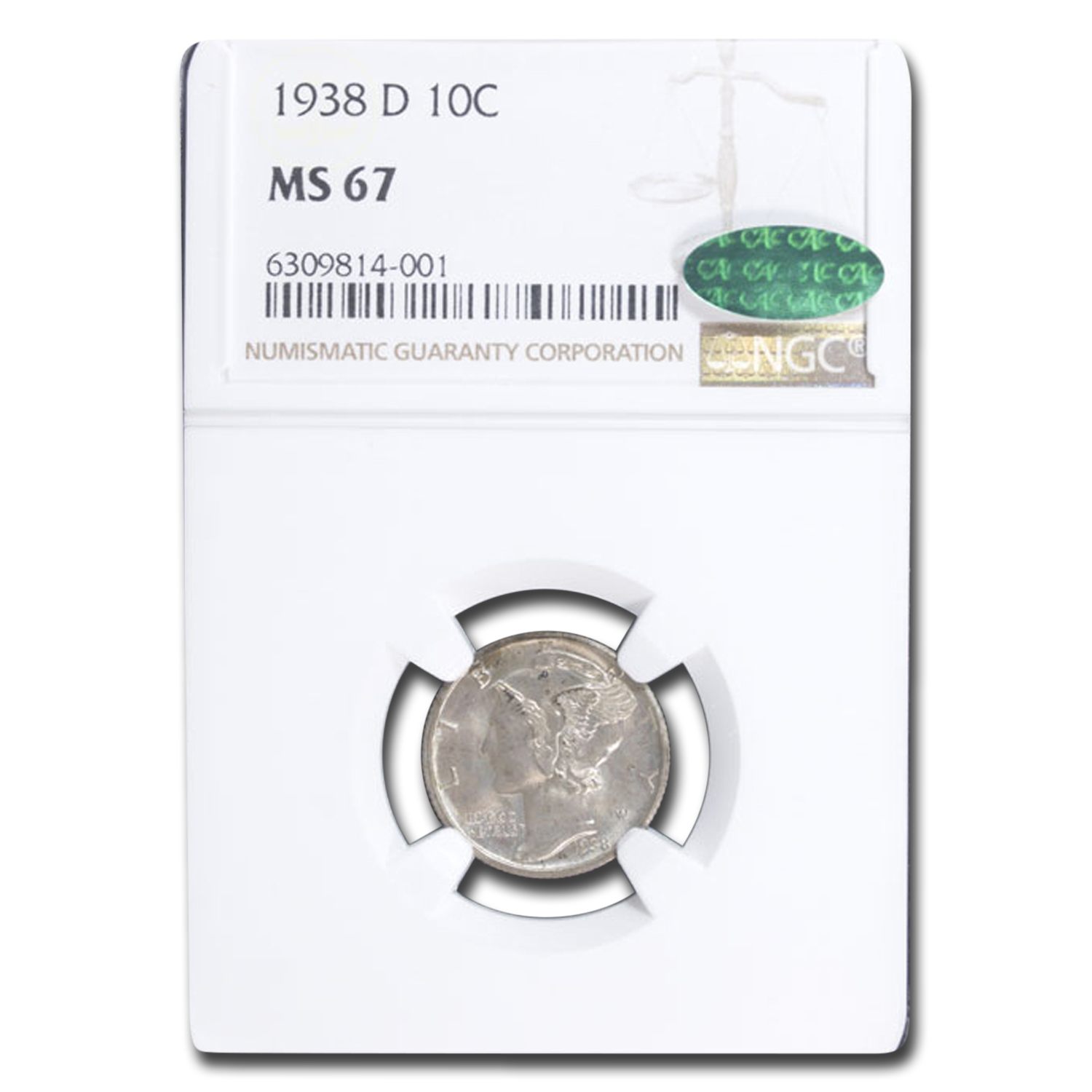 Buy 1938-D Mercury Dime MS-67 NGC CAC