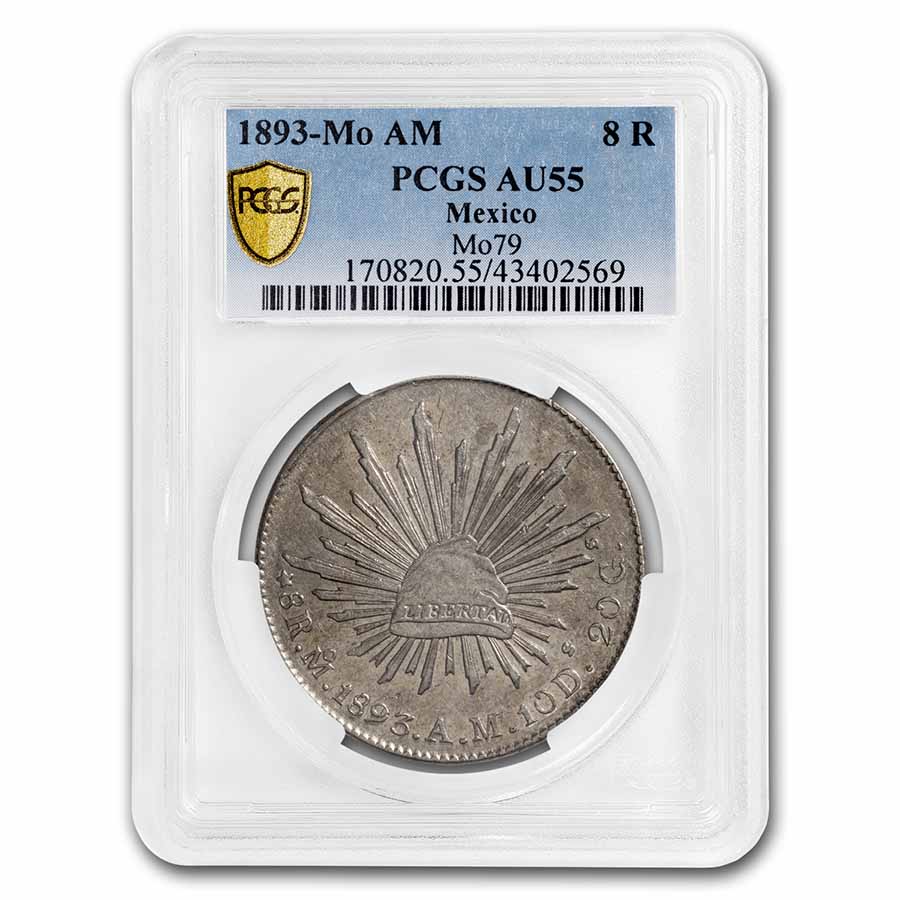 Buy 1893-Mo AM Mexico Silver 8 Reales AU-55 PCGS