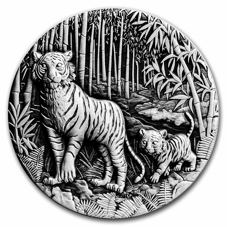 2022 Australia 2 oz Silver Year of the Tiger Antiqued - Click Image to Close