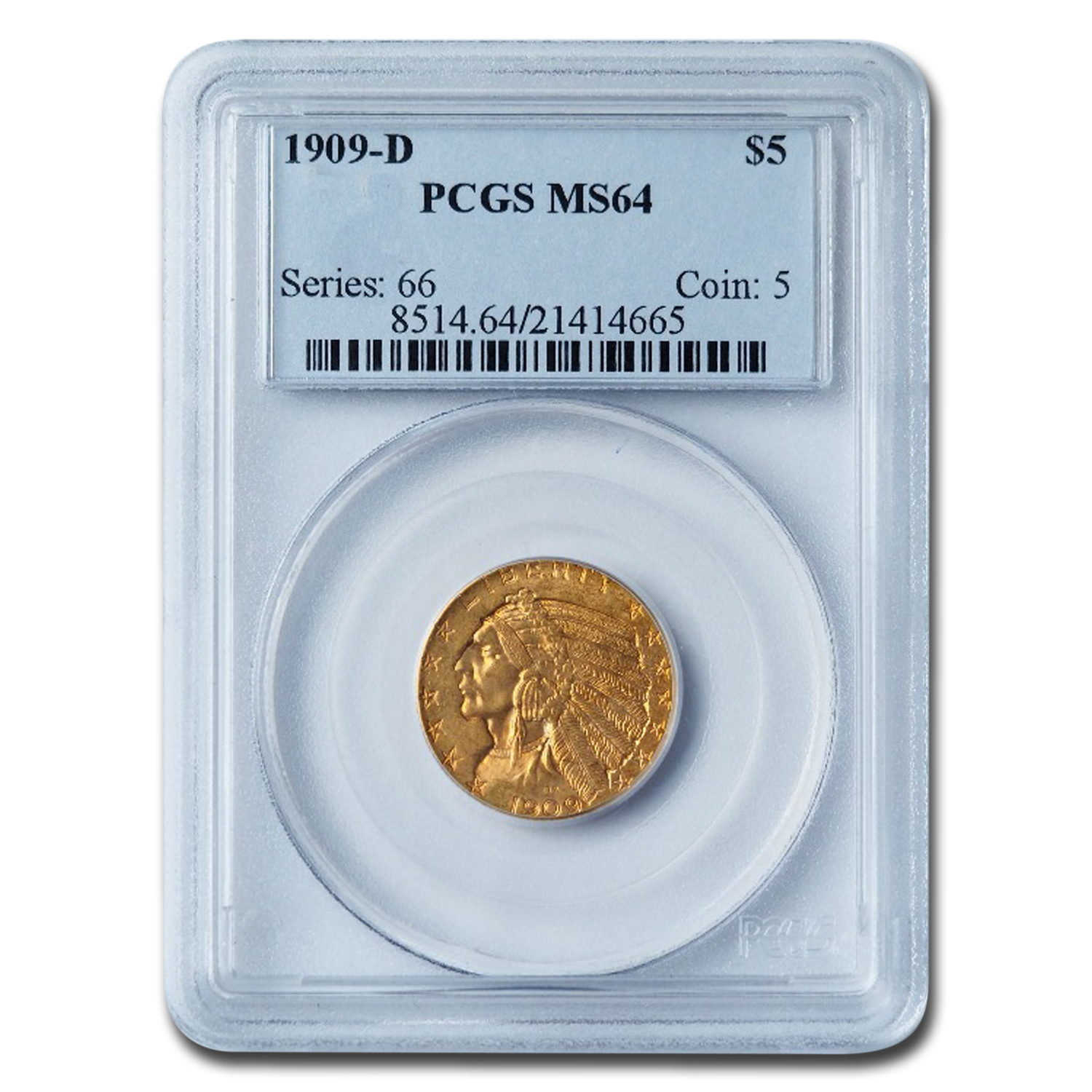 Buy 1909-D $5 Indian Gold Half Eagle MS-64 PCGS