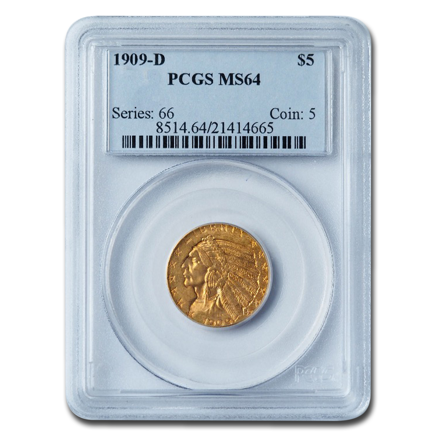 Buy 1909-D $5 Indian Gold Half Eagle MS-64 PCGS - Click Image to Close