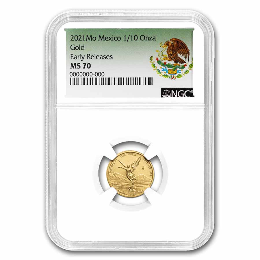 Buy 1/10 oz 2021 Gold Libertad MS-70 NGC ER, Coat of Arms