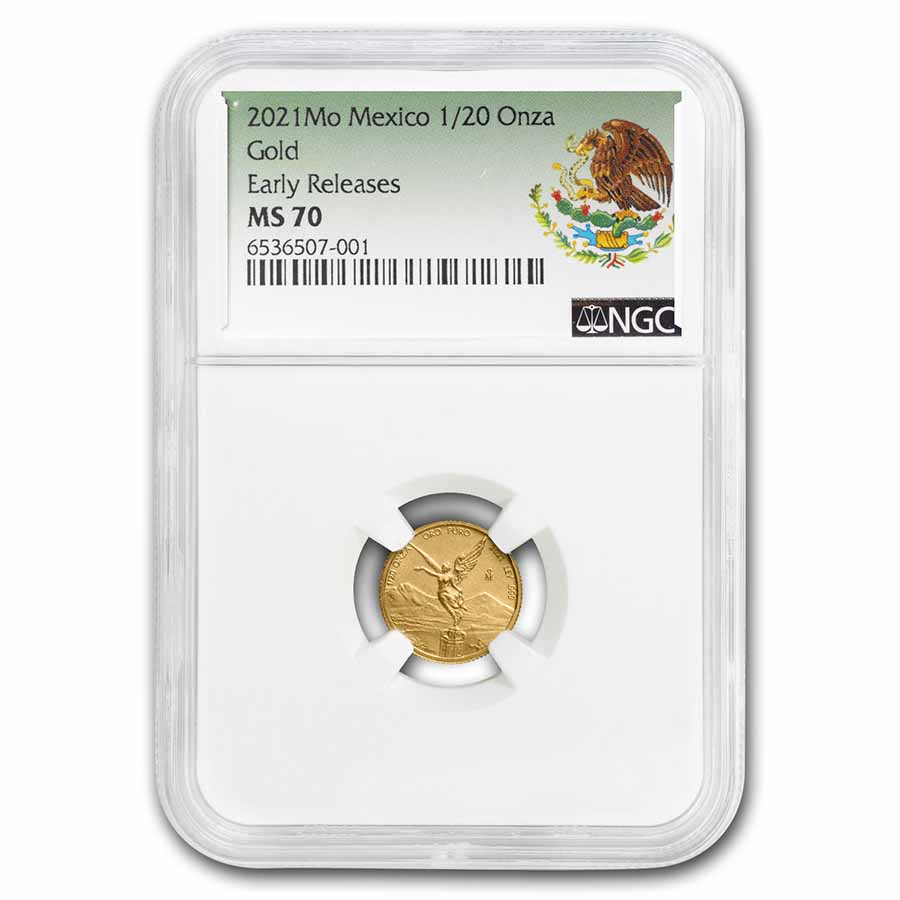 Buy 2021 MS-70 NGC Mexico 1/20 oz Gold Libertad (ER, Coat of Arms)