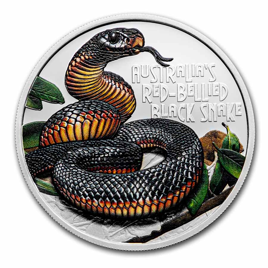 2022 TUV 1 oz Ag Red-Bellied Black Snake Deadly & Dangerous Prf - Click Image to Close