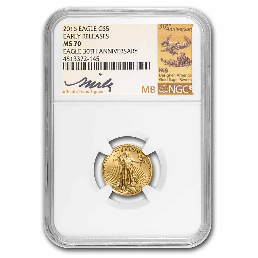 Buy 2016 1/10 oz Gold Eagle MS-70 NGC (ER, Miley Busiek Signed)