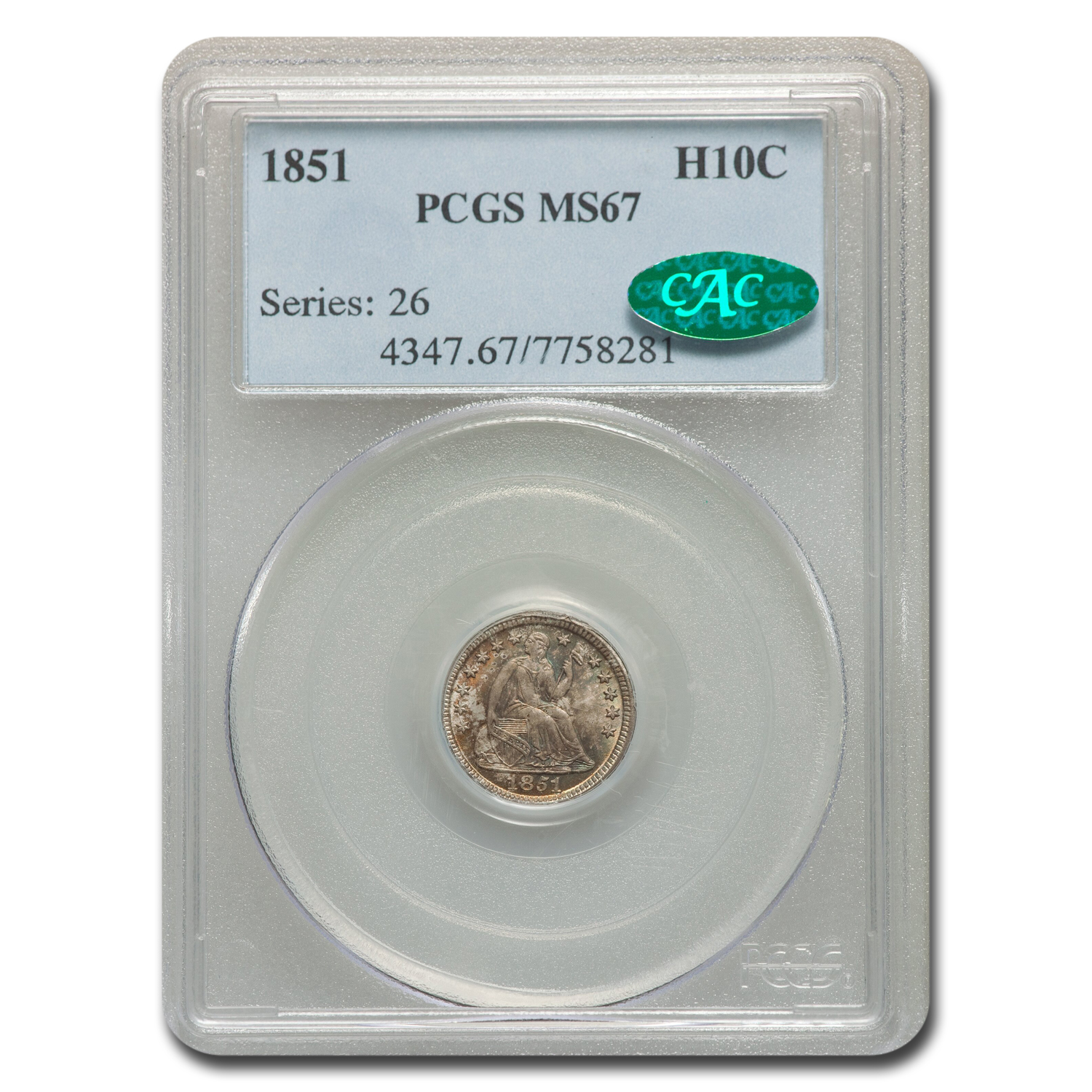 Buy 1851 Liberty Seated Half Dime MS-67 PCGS CAC