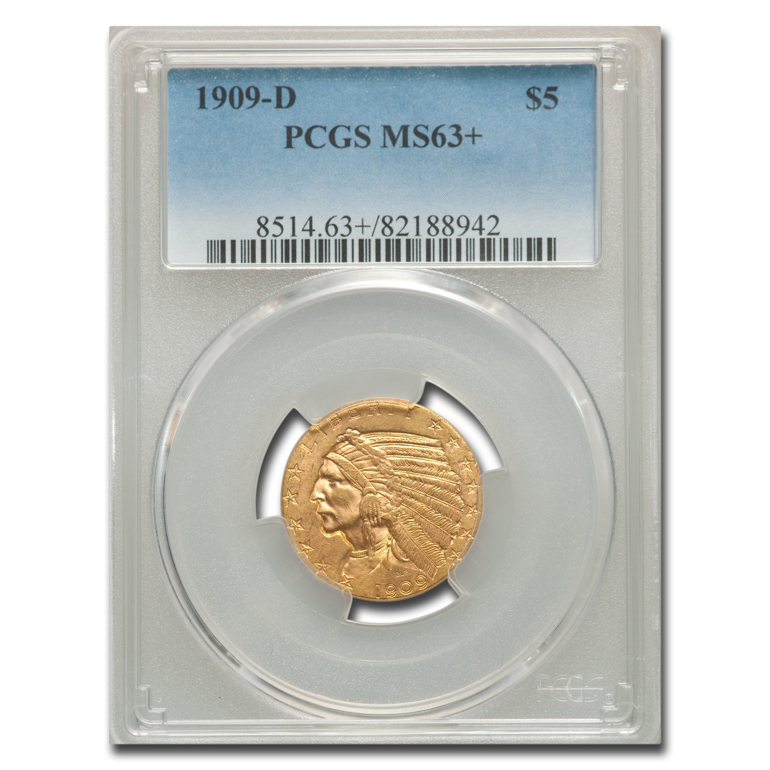 Buy 1909-D $5 Indian Gold Half Eagle MS-63+ PCGS