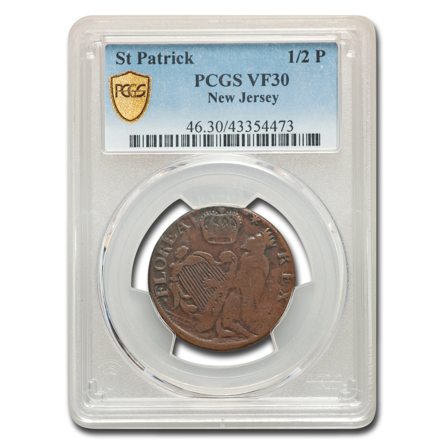 Buy St. Patrick New Jersey Copper Half Pence VF-30 PCGS