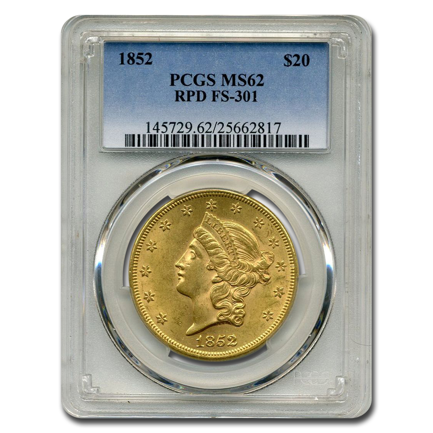 Buy 1852 $20 Liberty Gold Double Eagle MS-62 PCGS (RPD FS-301)