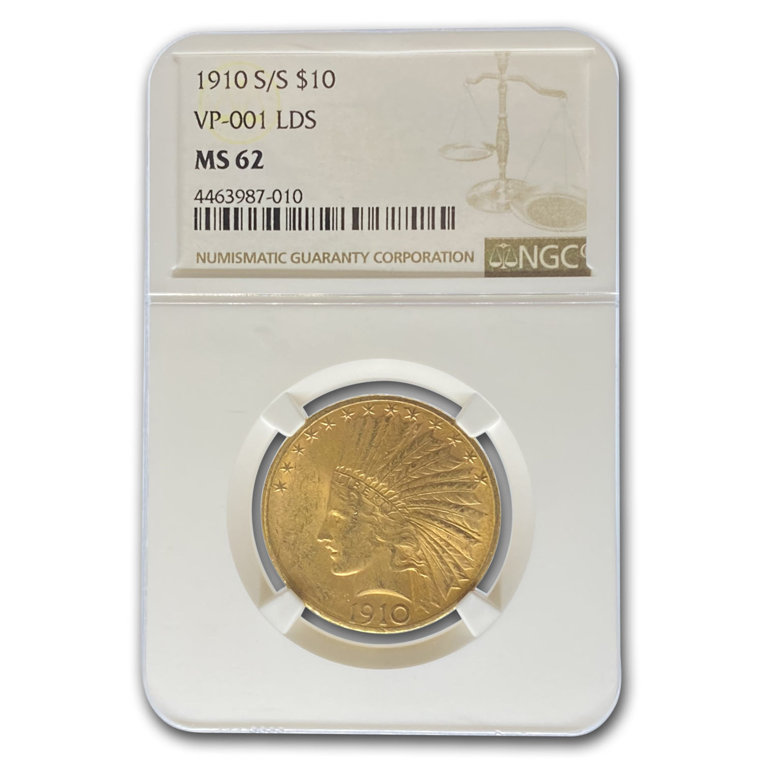 Buy 1910-S/S $10 Indian Gold Eagle MS-62 NGC (VP-001 LDS)