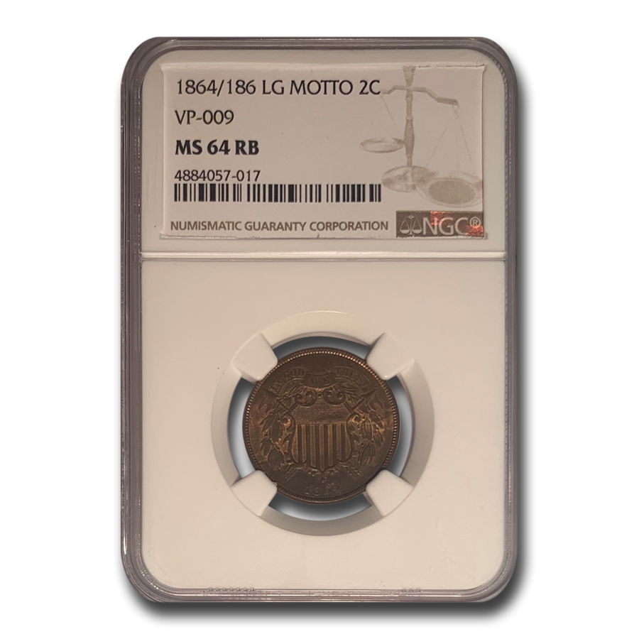 Buy 1864/186 Two Cent Piece MS-64 NGC (Red/Brown, Lg Motto VP-009)