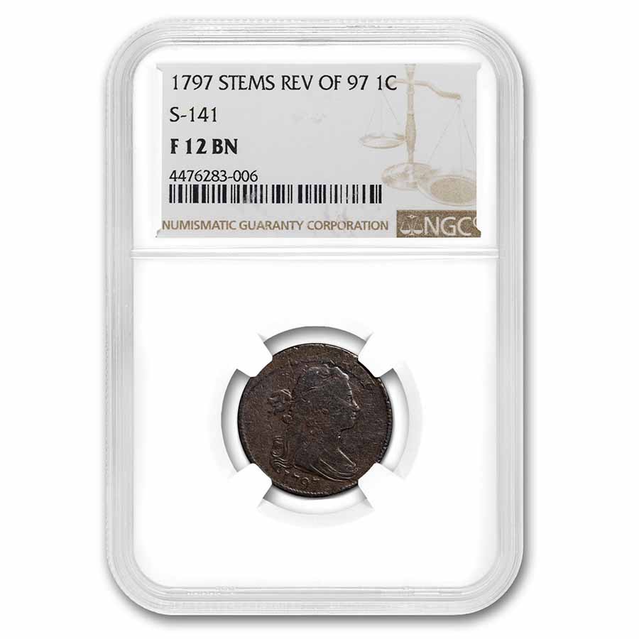 Buy 1797 Large Cent Fine-12 NGC (Brown, Stems, Rev. of 97, S-141)