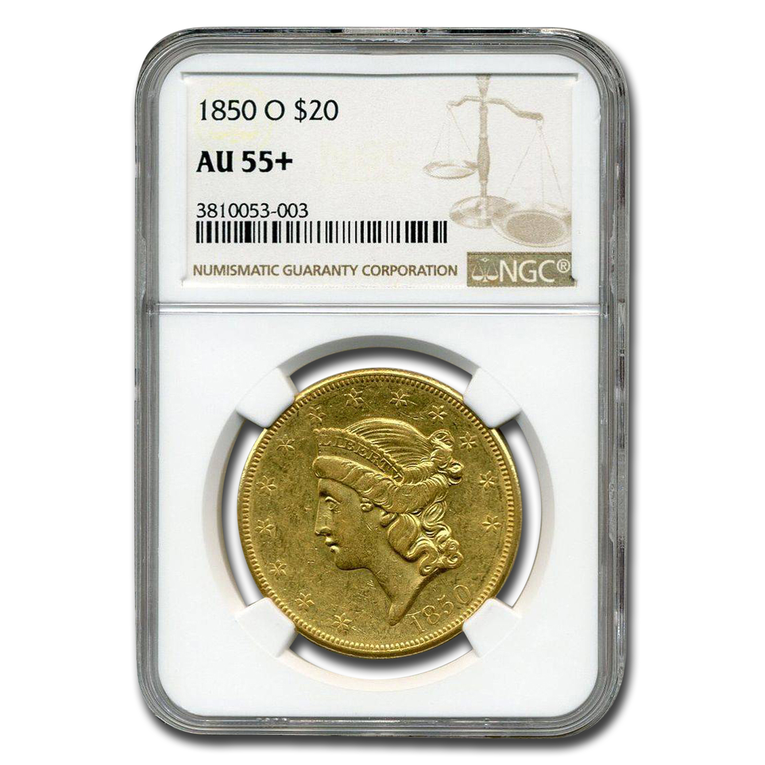 Buy AU-55+ NGC 1850-O $20 Liberty Gold Double Eagle