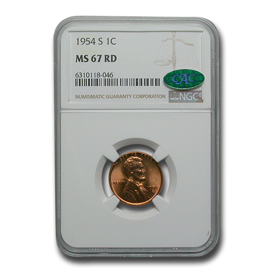 Buy 1954-S Lincoln Cent MS-67 NGC CAC (Red)