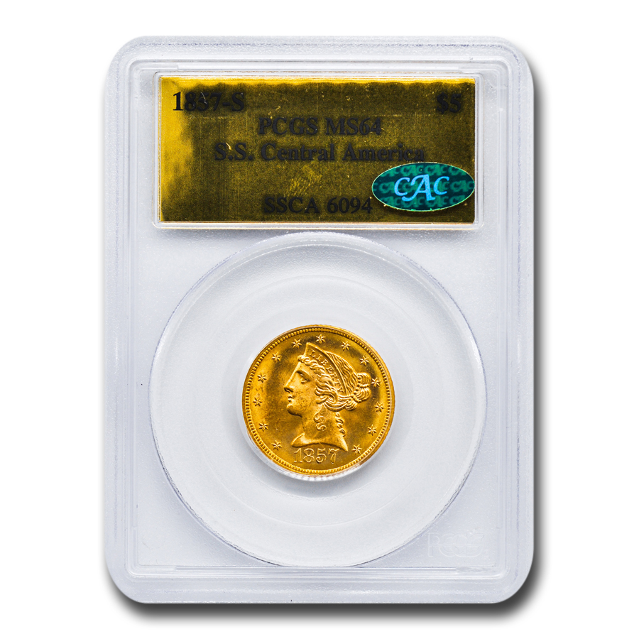 Buy 1857-S $5 Liberty Gold Half Eagle MS-64 PCGS CAC (SS Cen America)