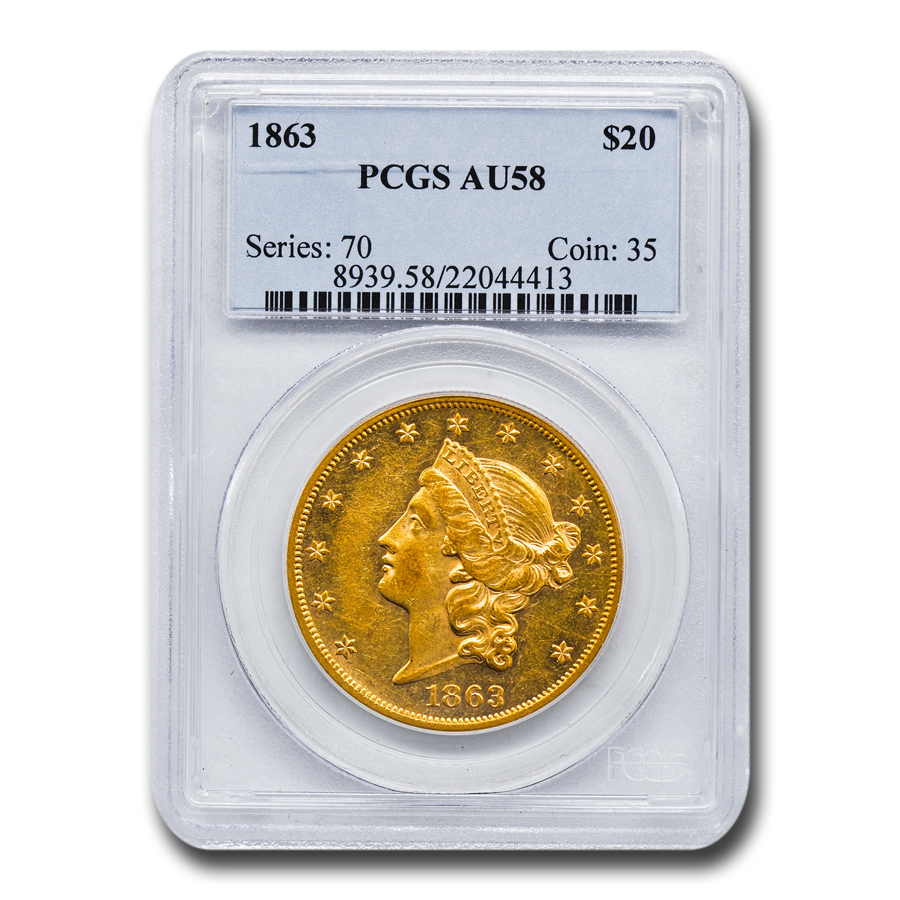 Buy 1863 $20 Liberty Gold Double Eagle AU-58 PCGS