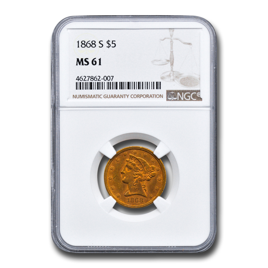 Buy 1868-S $5 Liberty Gold Half Eagle MS-61 NGC