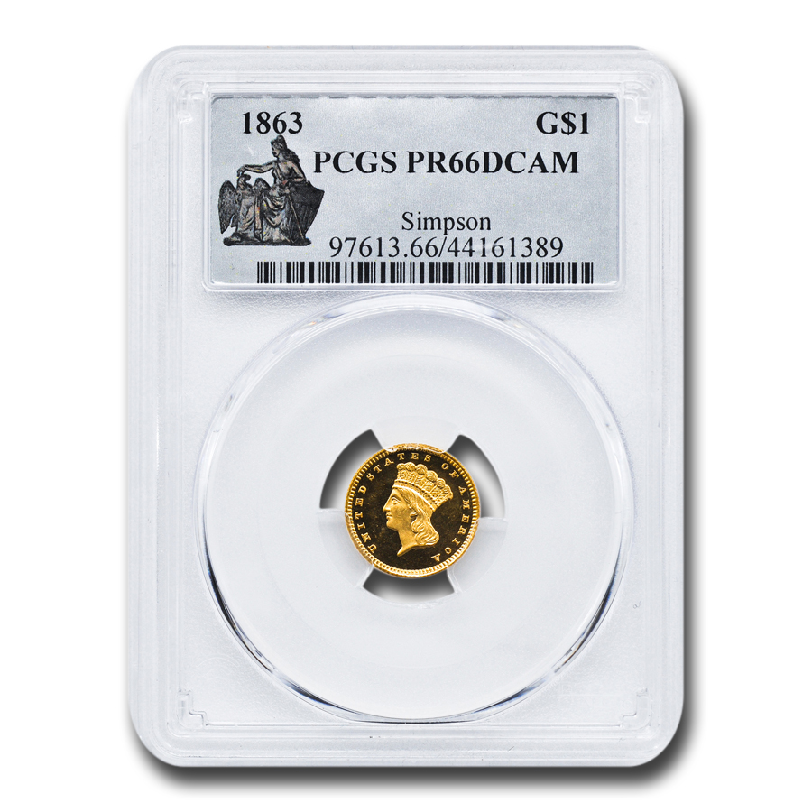 Buy 1863 $1 Indian Head Gold PR-66 DCAM PCGS