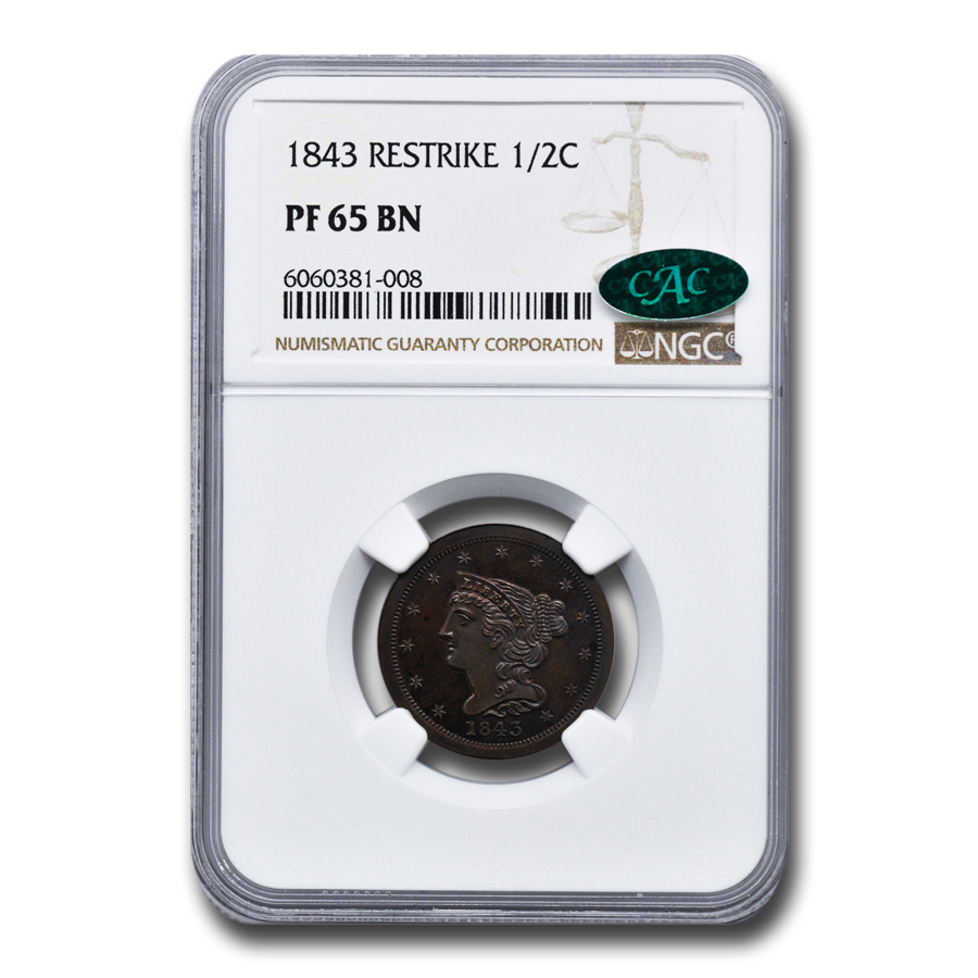 Buy 1843 Half Cent PF-65 NGC CAC (Brown, Restrike)