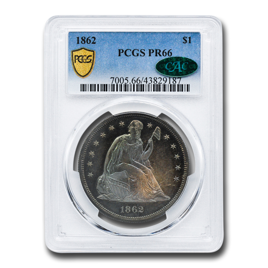 Buy 1862 Liberty Seated Dollar PR-66 PCGS CAC