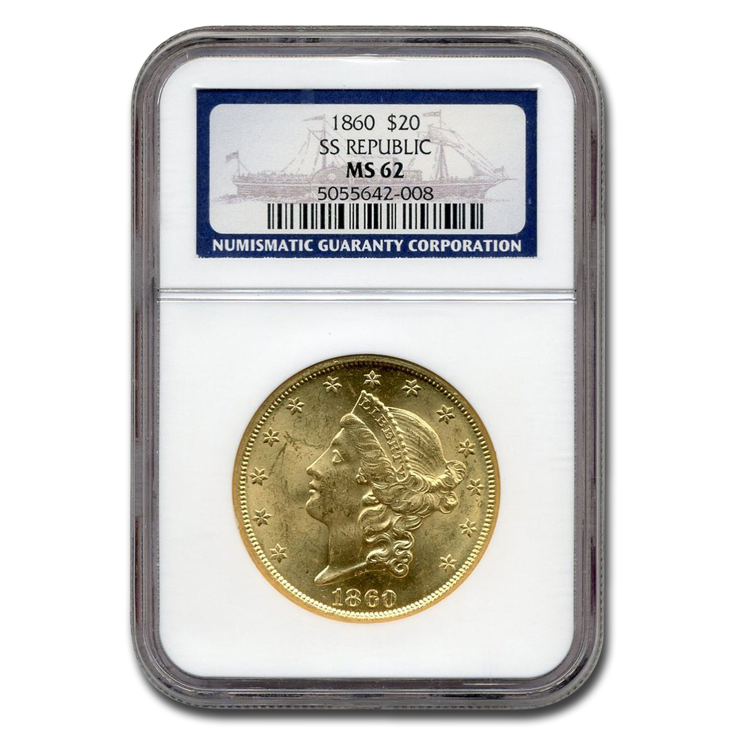 Buy 1860 $20 Liberty Gold Double Eagle MS-62 NGC (SS Republic)