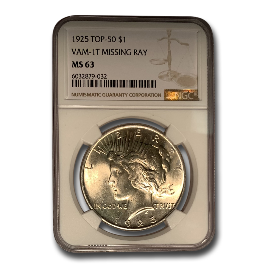 Buy 1925 Peace Dollar MS-63 NGC (VAM-1T Missing Ray, Top-50)