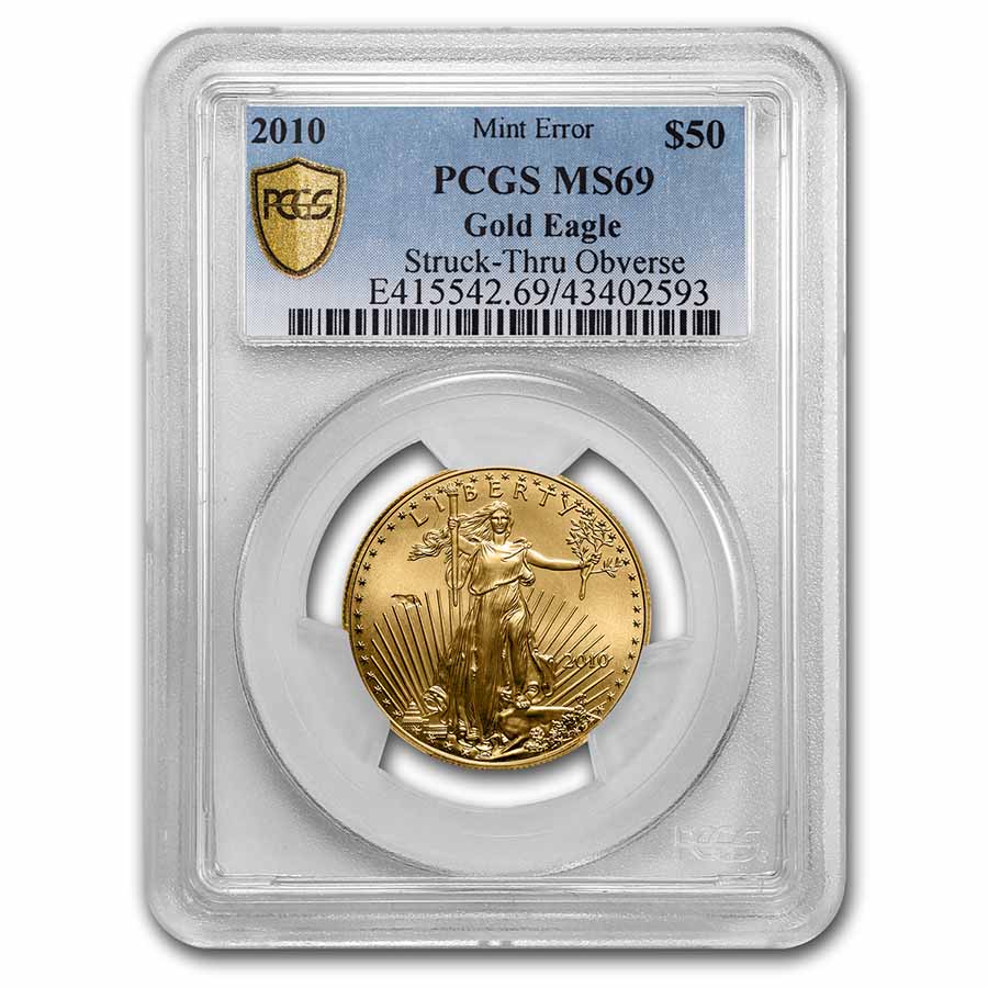 Buy 2010 1 oz Gold Eagle MS-69 PCGS (Error, Minor Strike-Thru Obv)