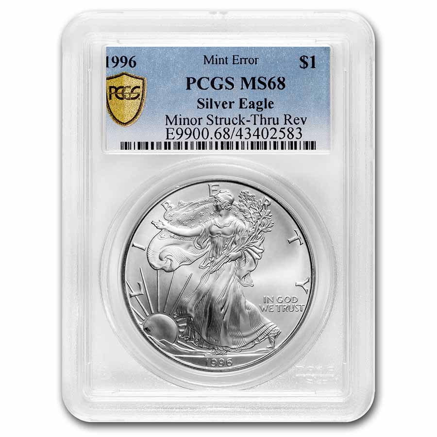 Buy 1996 Silver Eagle MS-68 PCGS (Error, Minor Struck-Through Rev) - Click Image to Close