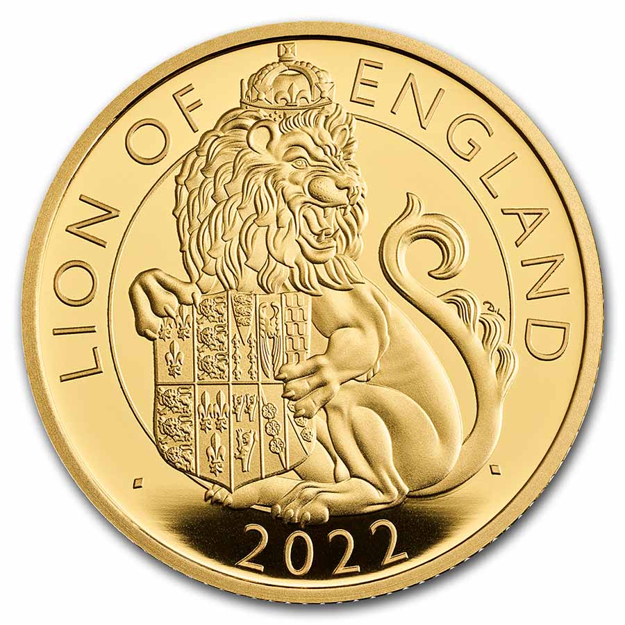 Buy 2022 5 oz Gold Royal Tudor Beasts Lion of England Prf (Box/COA)