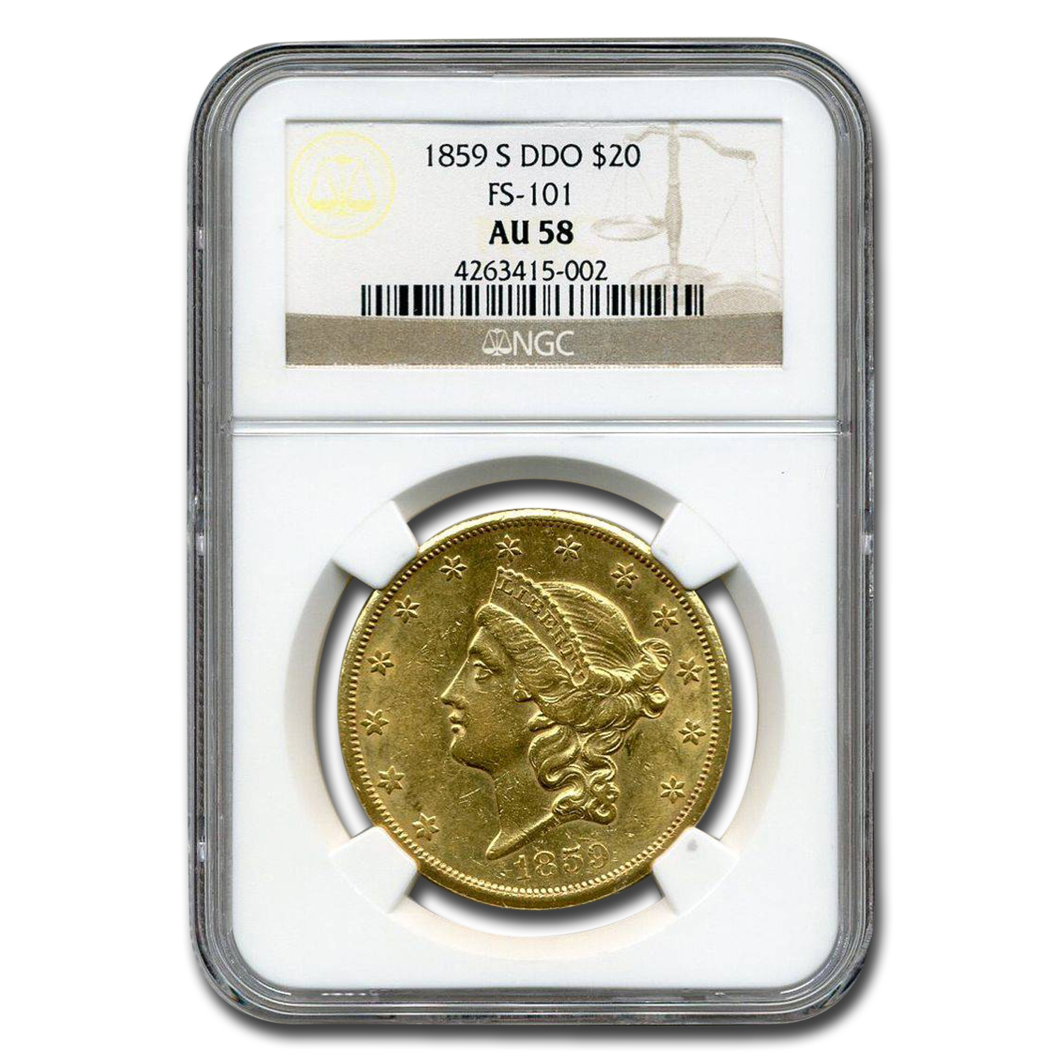 Buy 1859-S $20 Liberty Gold Double Eagle AU-58 NGC (DDO, FS-101)