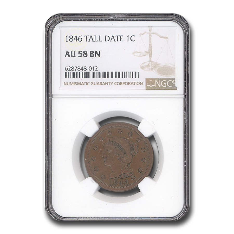 Buy 1846 Large Cent AU-58 NGC (Tall Date, Brown)