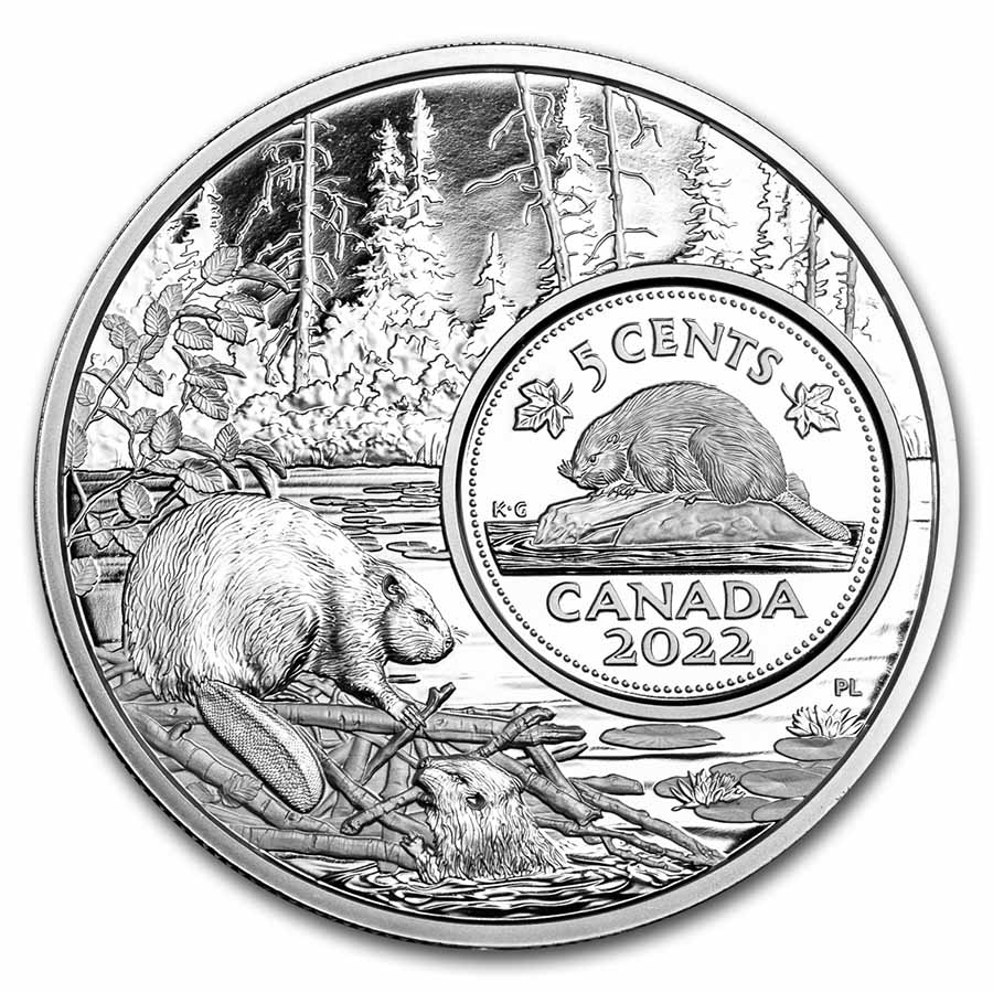 Buy 2022 Canada 5 oz Silver The Bigger Picture 5-Cent The Beaver - Click Image to Close