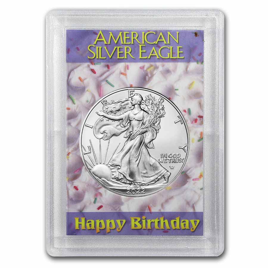 Buy 2022 1 oz Silver Eagle - w/Harris Holder, Happy Birthday Design