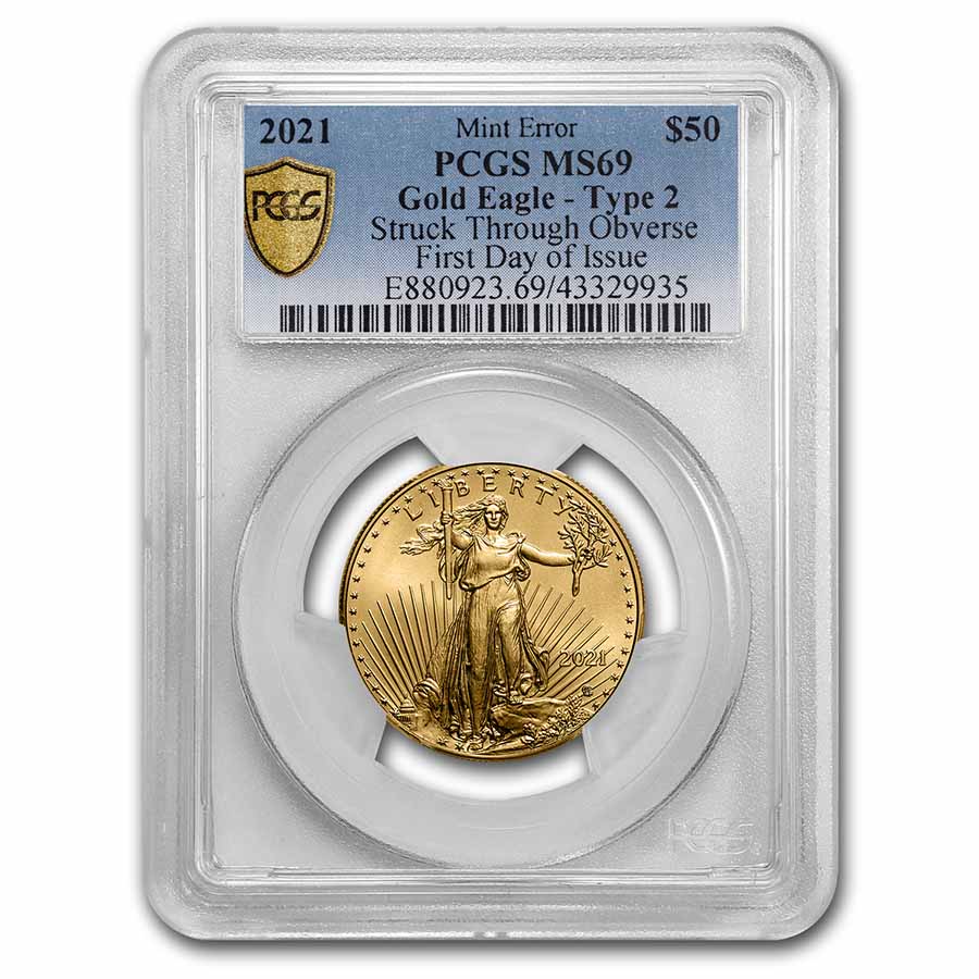 Buy 2021 1 oz Gold Eagle T2 MS-69 PCGS (FDI, Error, Obv Struck-Thru)