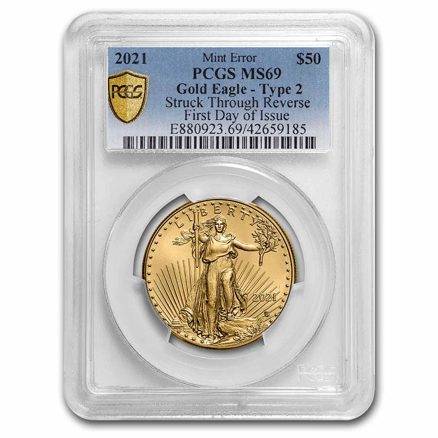 Buy 2021 1 oz Gold Eagle T2 MS-69 PCGS (FDI, Error, Rev Struck-Thru)