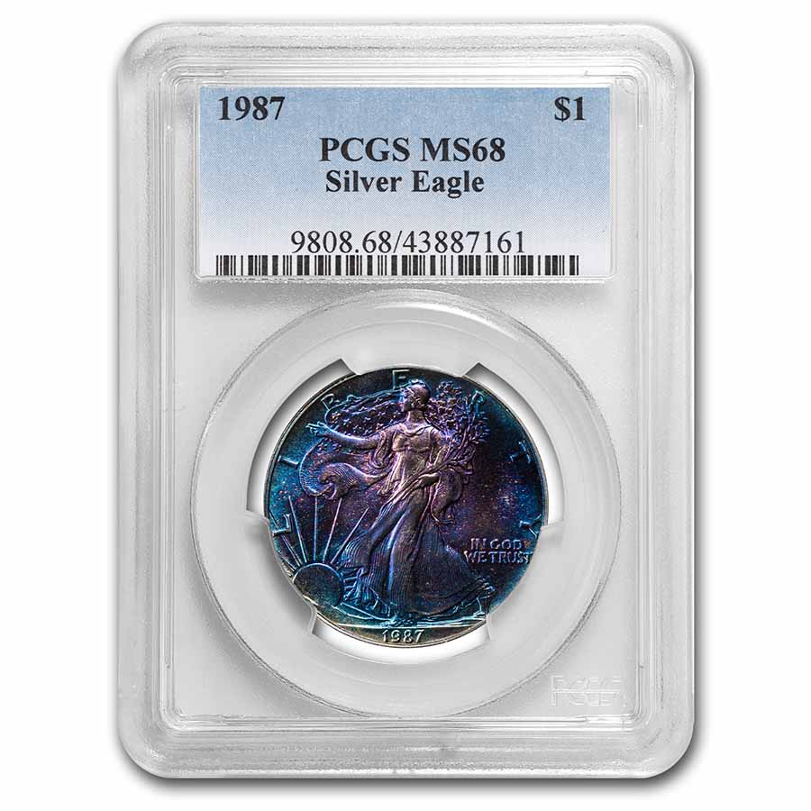 Buy 1987 Silver Eagle MS-68 PCGS (Full Green/Blue/Purple Toning)